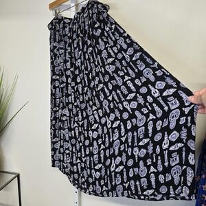 Basic Editions Womens Black Blue Tribal Print Rayon Midi Skirt Size Medium